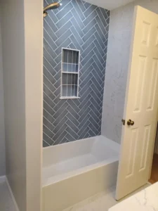 Shower with blue tile