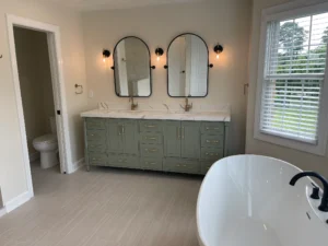 Dual vanity soaking tub
