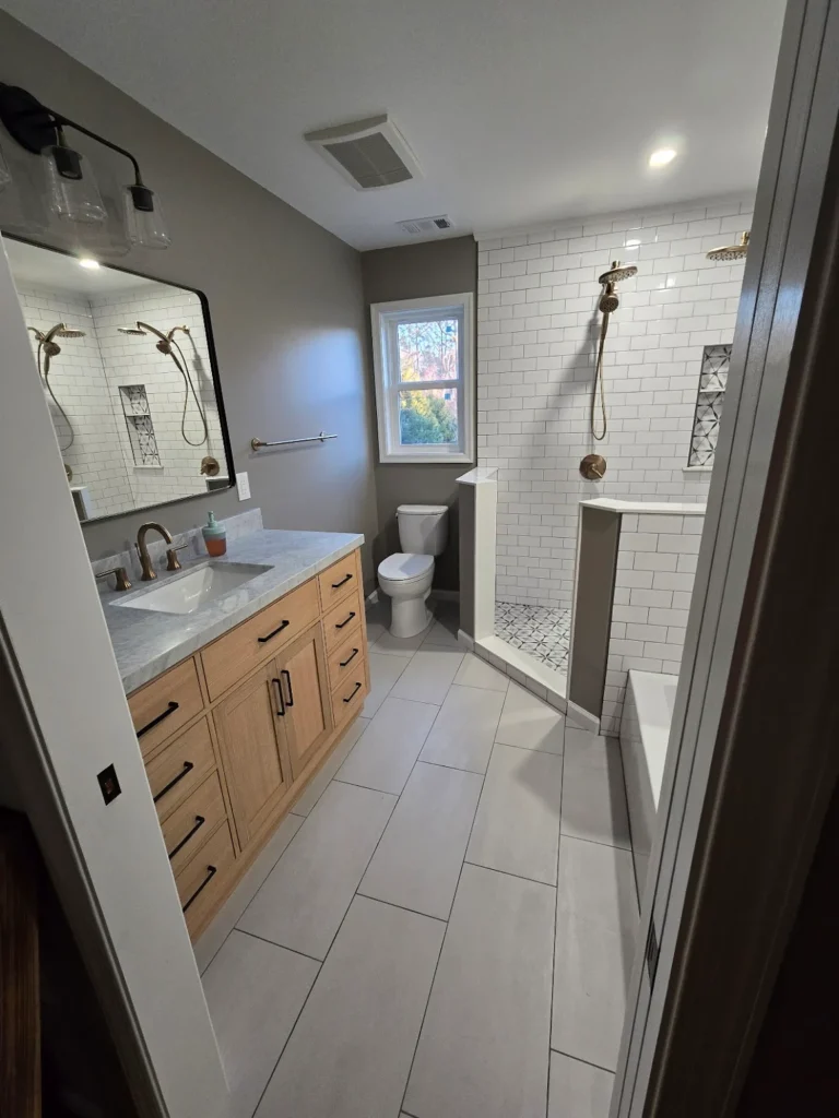 Wood drawers in great bridge bathroom